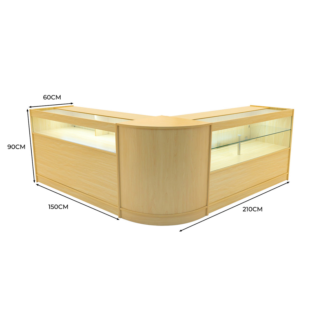 Conjunto de Balcões Comerciais com Luz LED "ADONIS" CM60 + B1500 + C1500 – cor Maple
