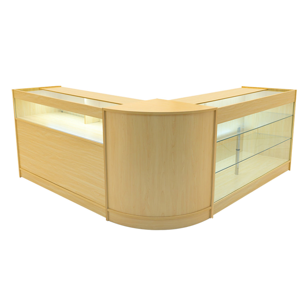 Conjunto de Balcões Comerciais com Luz LED  "TRITON" CM60 + K1500 + B1500 – cor Maple
