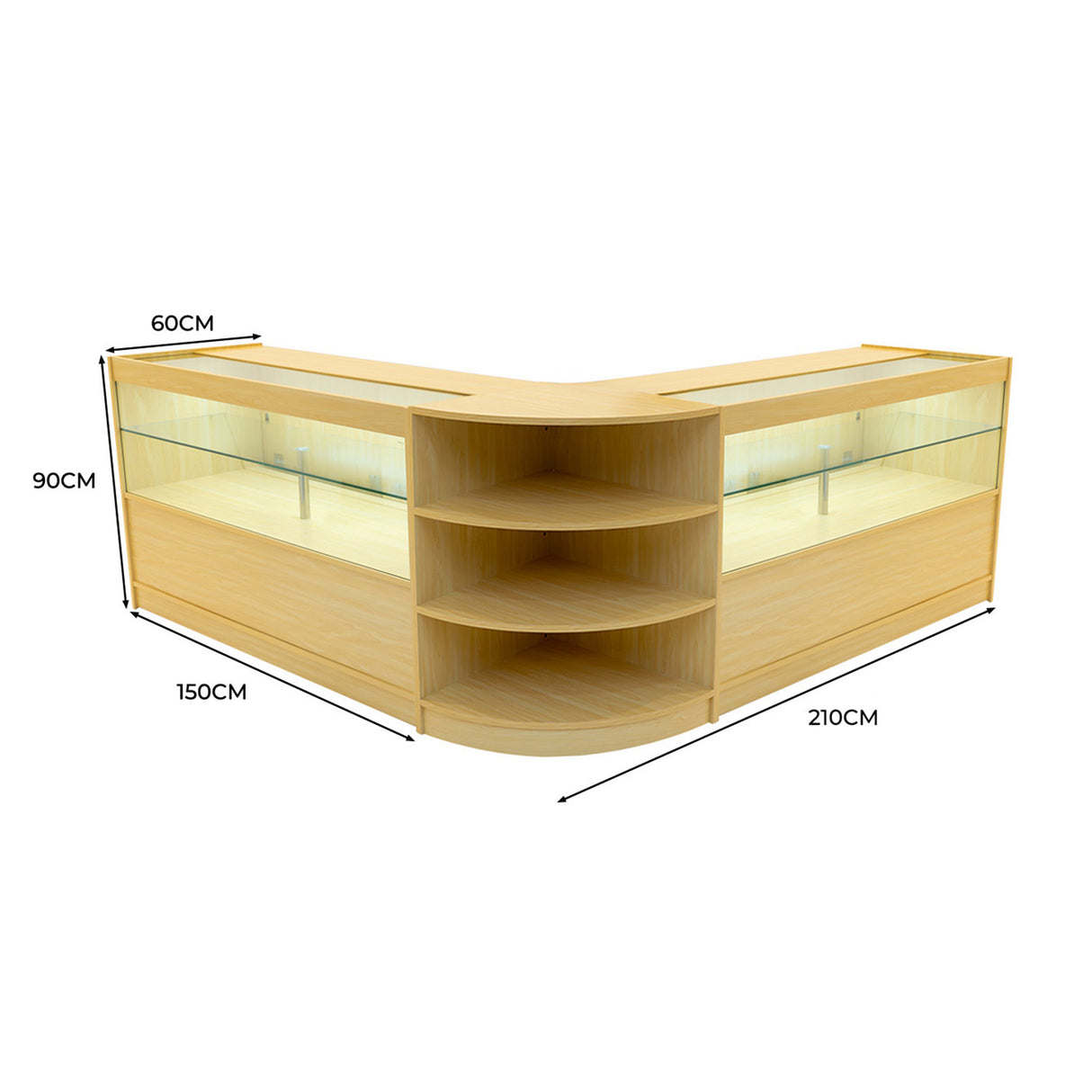Conjunto de Balcões Comerciais com Luz LED "ANDROMEDA" LM60+ 2x C1500 – cor Maple