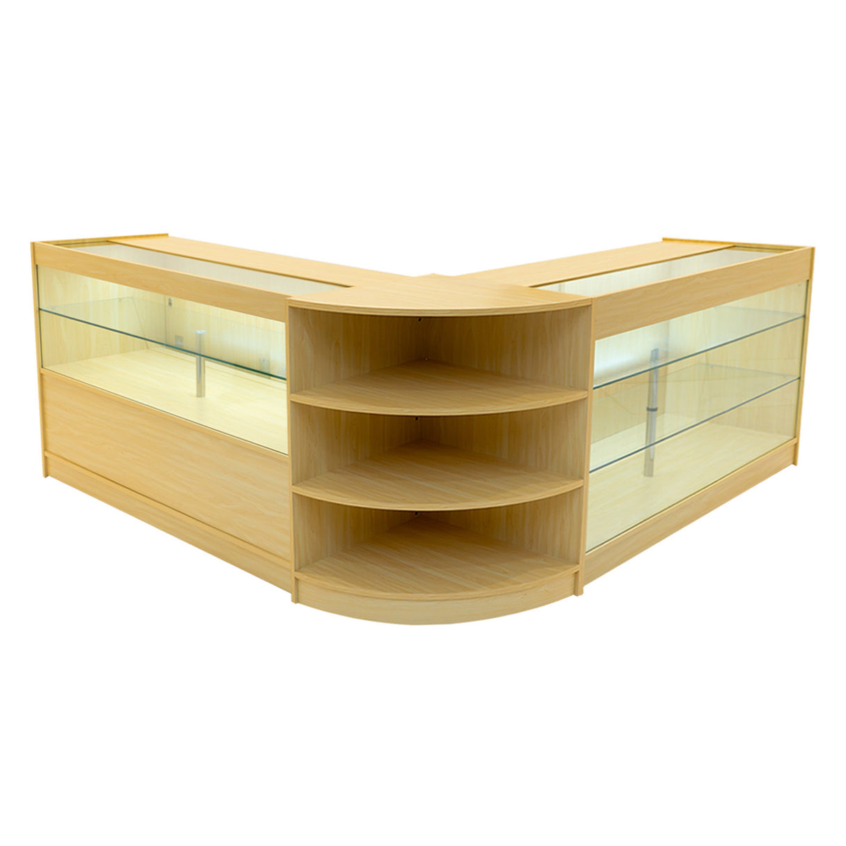 Conjunto de Balcões Comerciais com Luz LED  "CALLIOPE" LM60 + K1500 + C1500 – cor Maple
