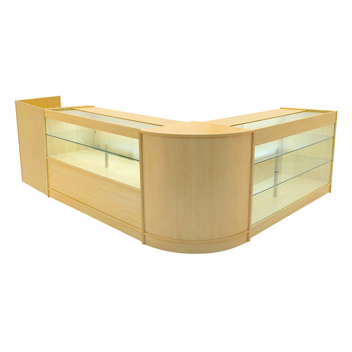 Conjunto de Balcões Comerciais com Luz LED "VEGA" CM60 + K1500 + C1500 + TB60 – cor Maple