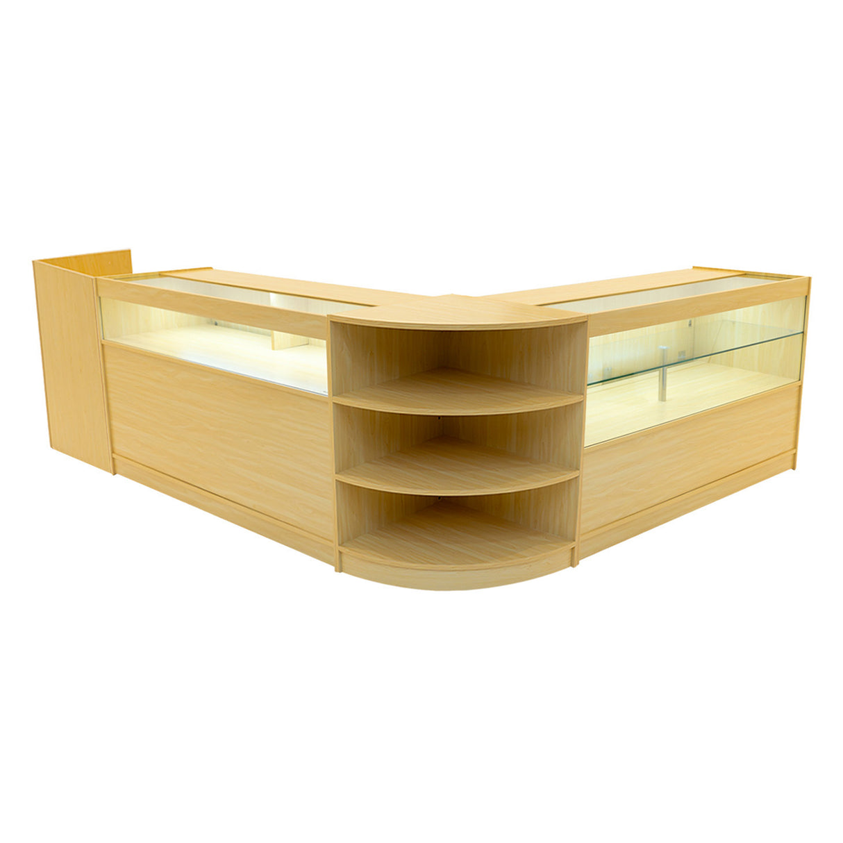 Conjunto de Balcões Comerciais com Luz LED "EUROPA" LM60 + B1500 + C1500 + TB60 – cor Maple