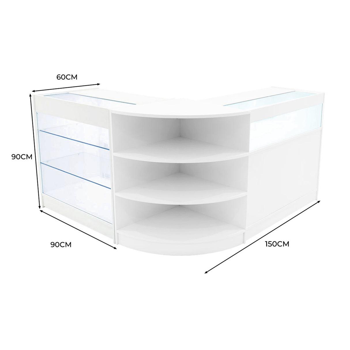 Conjunto de Balcões Comerciais com Luz LED  "DEMETER" LM60 + K900 + B900 – cor Branco