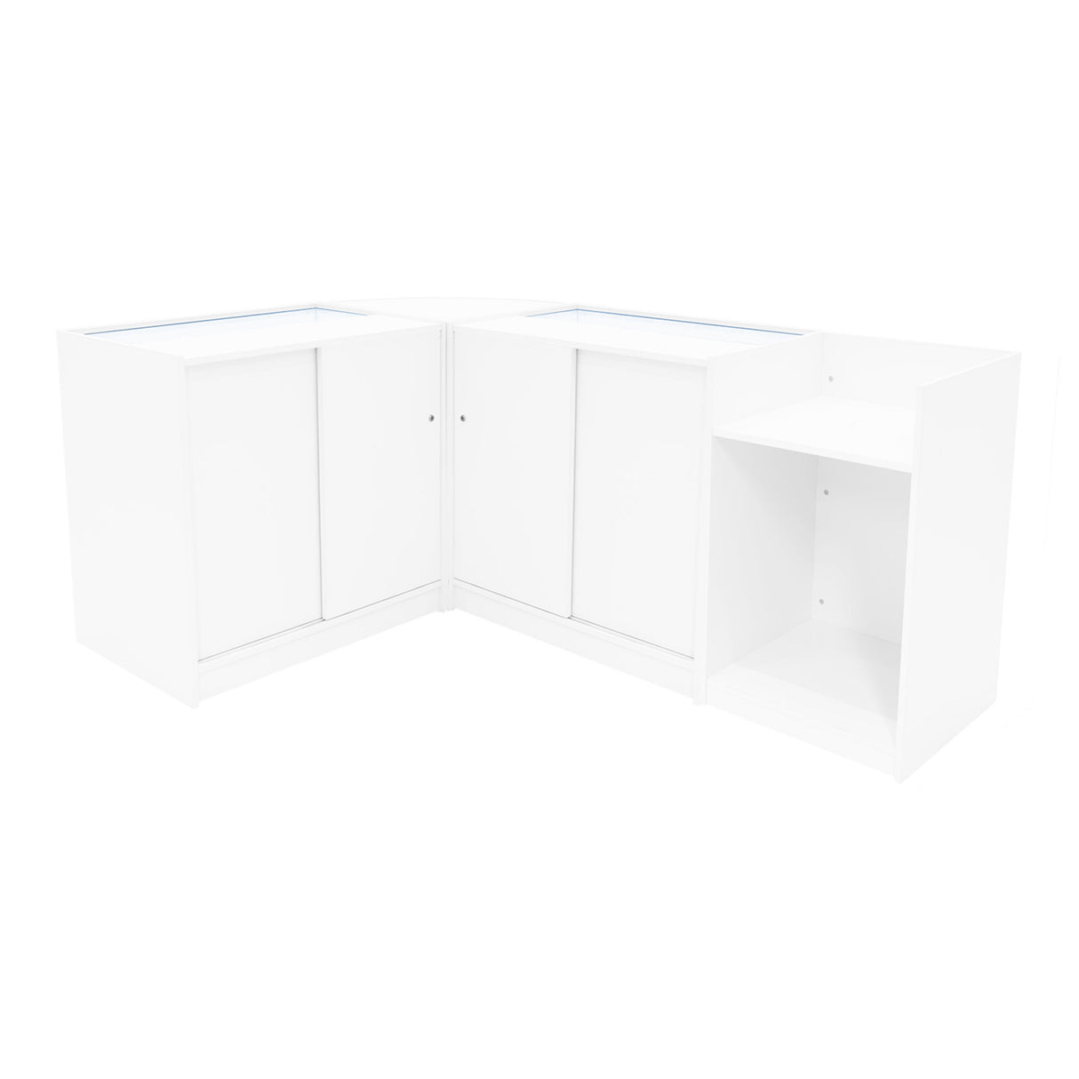 Conjunto de Balcões Comerciais com Luz LED "ARIES" CM60 + 2xK900 + TB60 – cor Branco
