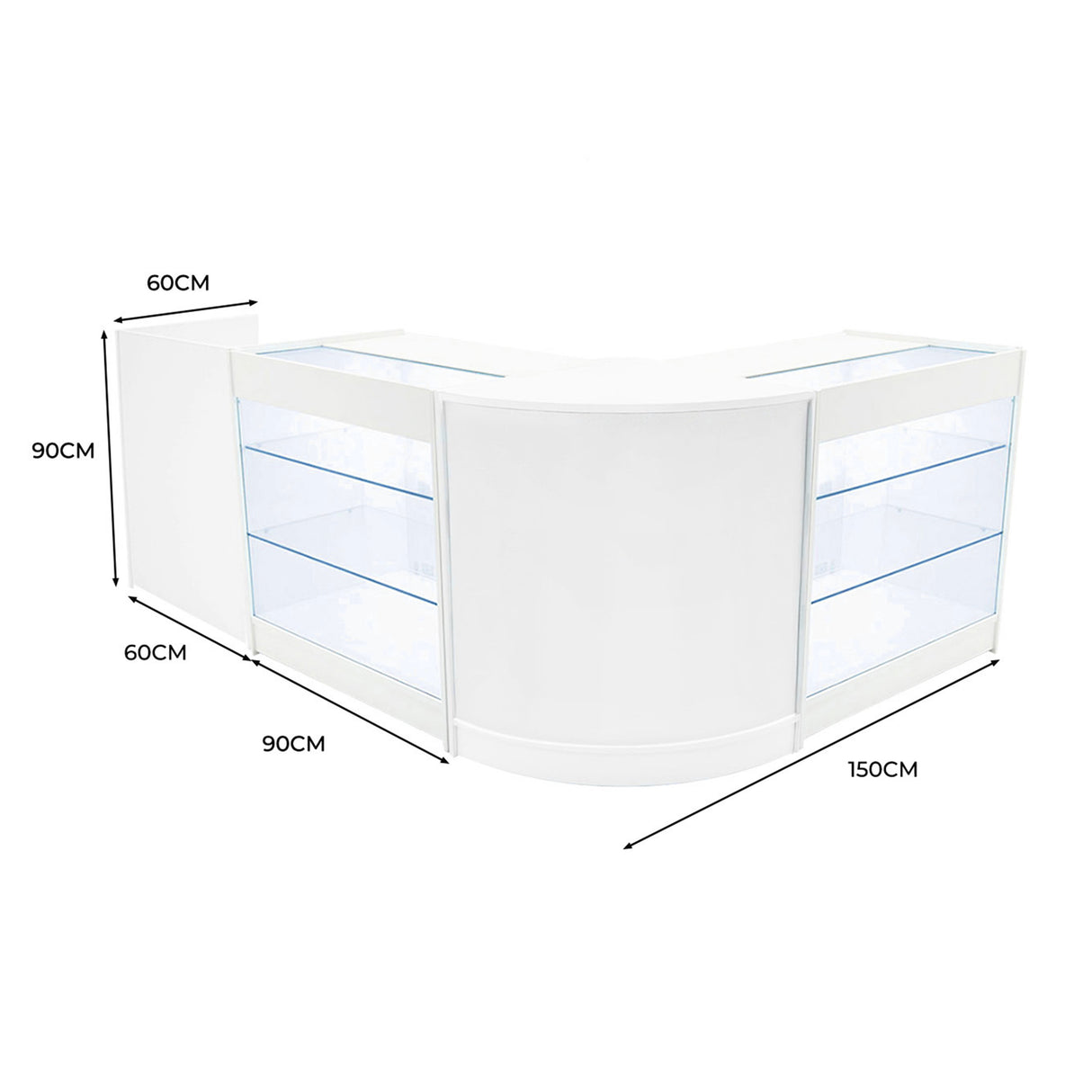 Conjunto de Balcões Comerciais com Luz LED "ARIES" CM60 + 2xK900 + TB60 – cor Branco