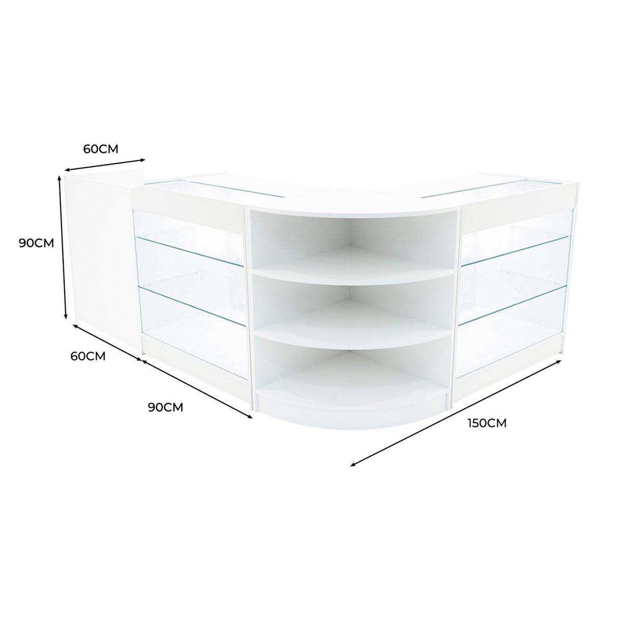 Conjunto de Balcões Comerciais com Luz LED "ASTRO" LM60 + 2xK900 + TB60 – cor Branco