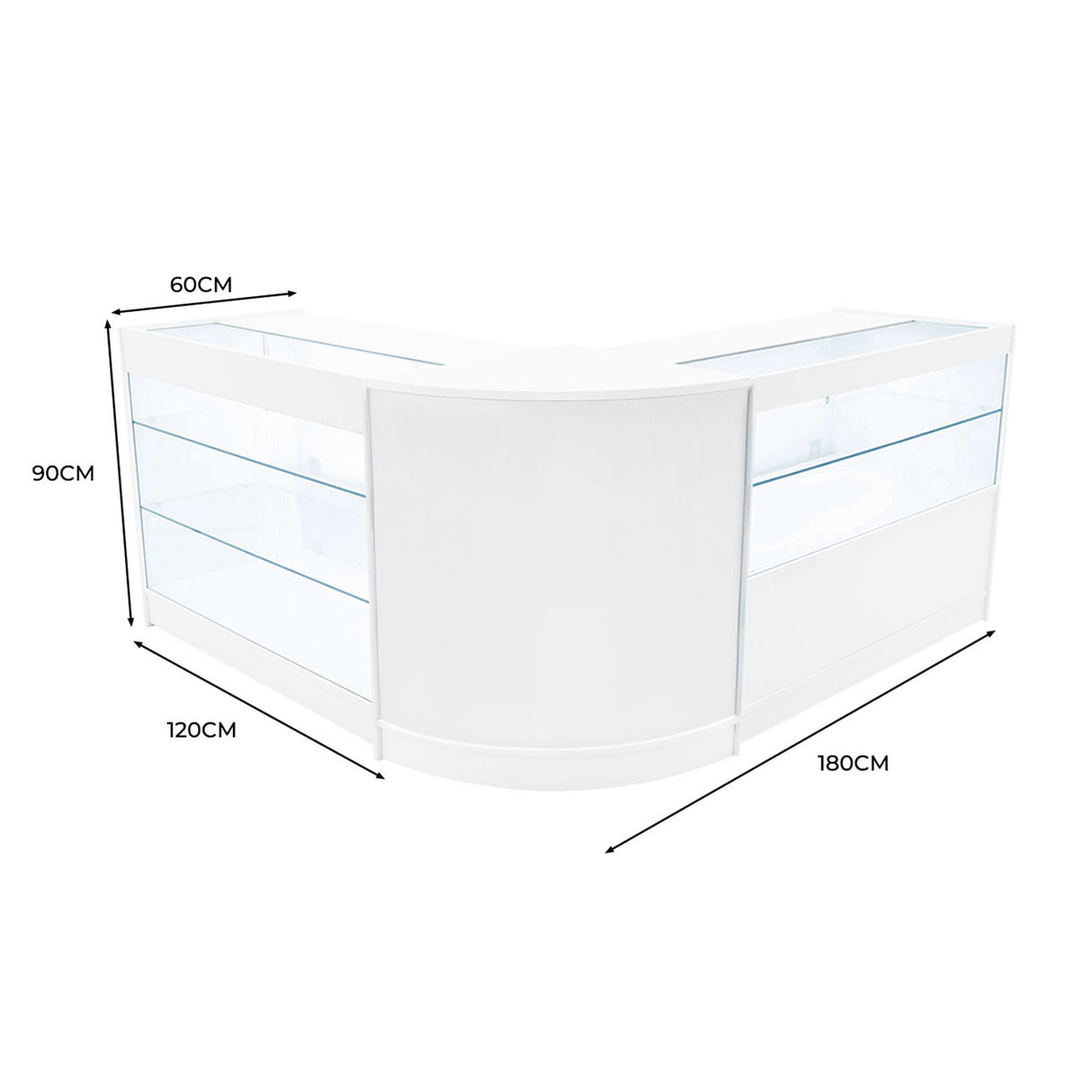 Conjunto de Balcões Comerciais com Luz LED "HERA"  CM60 + K1200 + C1200 – cor Branco
