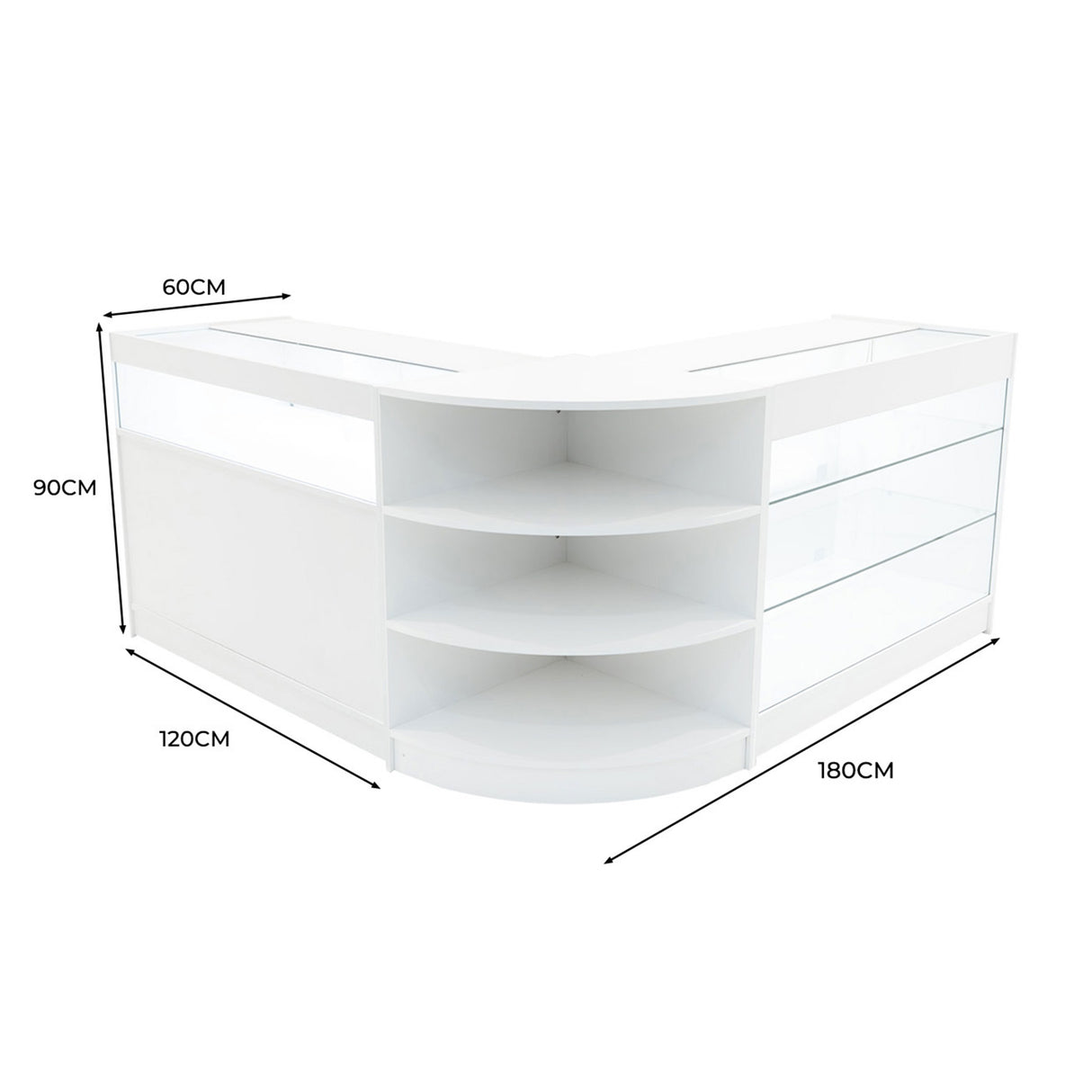 Conjunto de Balcões Comerciais com Luz LED  "DEMETER" LM60 + K1200 + B1200 – cor Branco