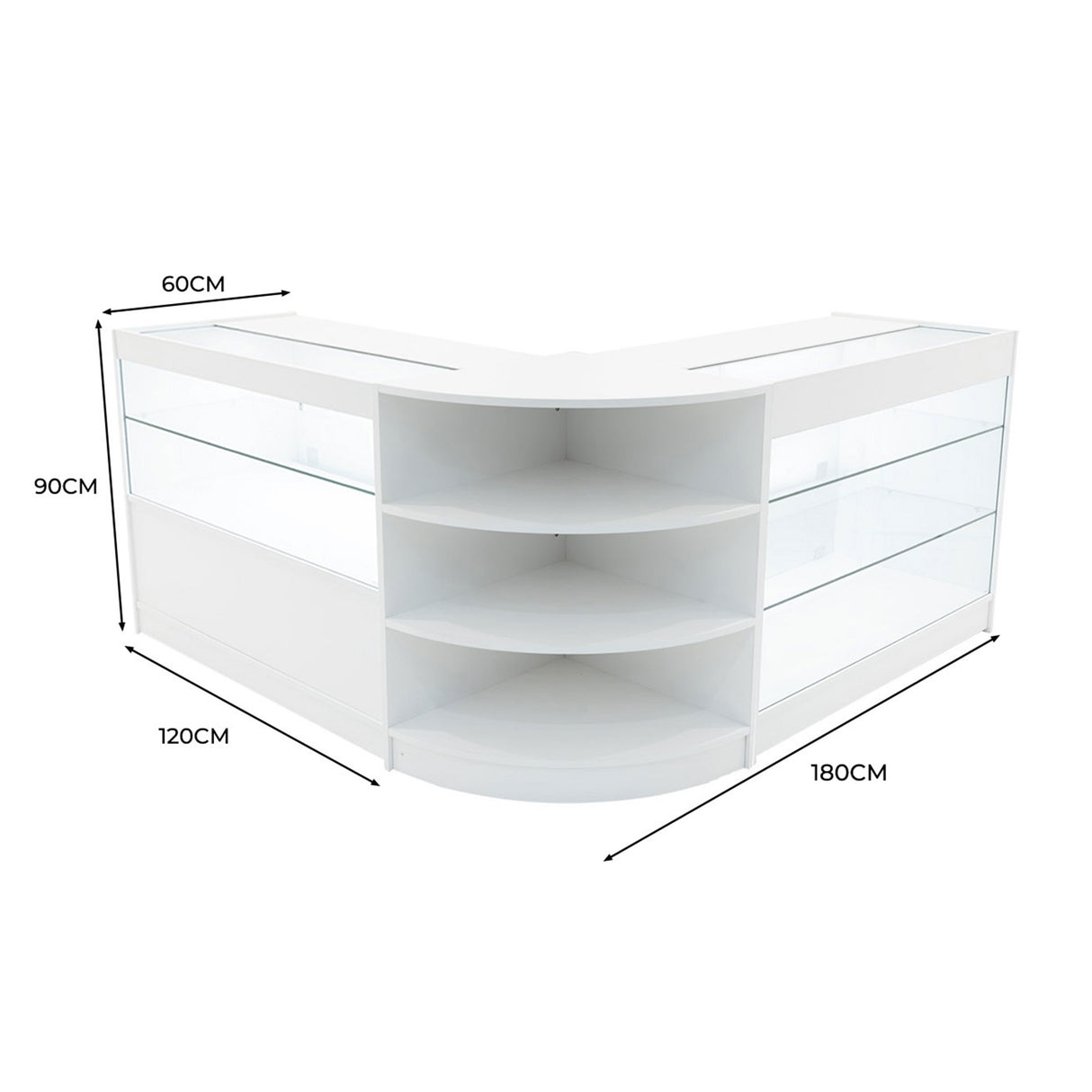Conjunto de Balcões Comerciais com Luz LED  "CALLIOPE" LM60 + K1200 + C1200 – cor Branco