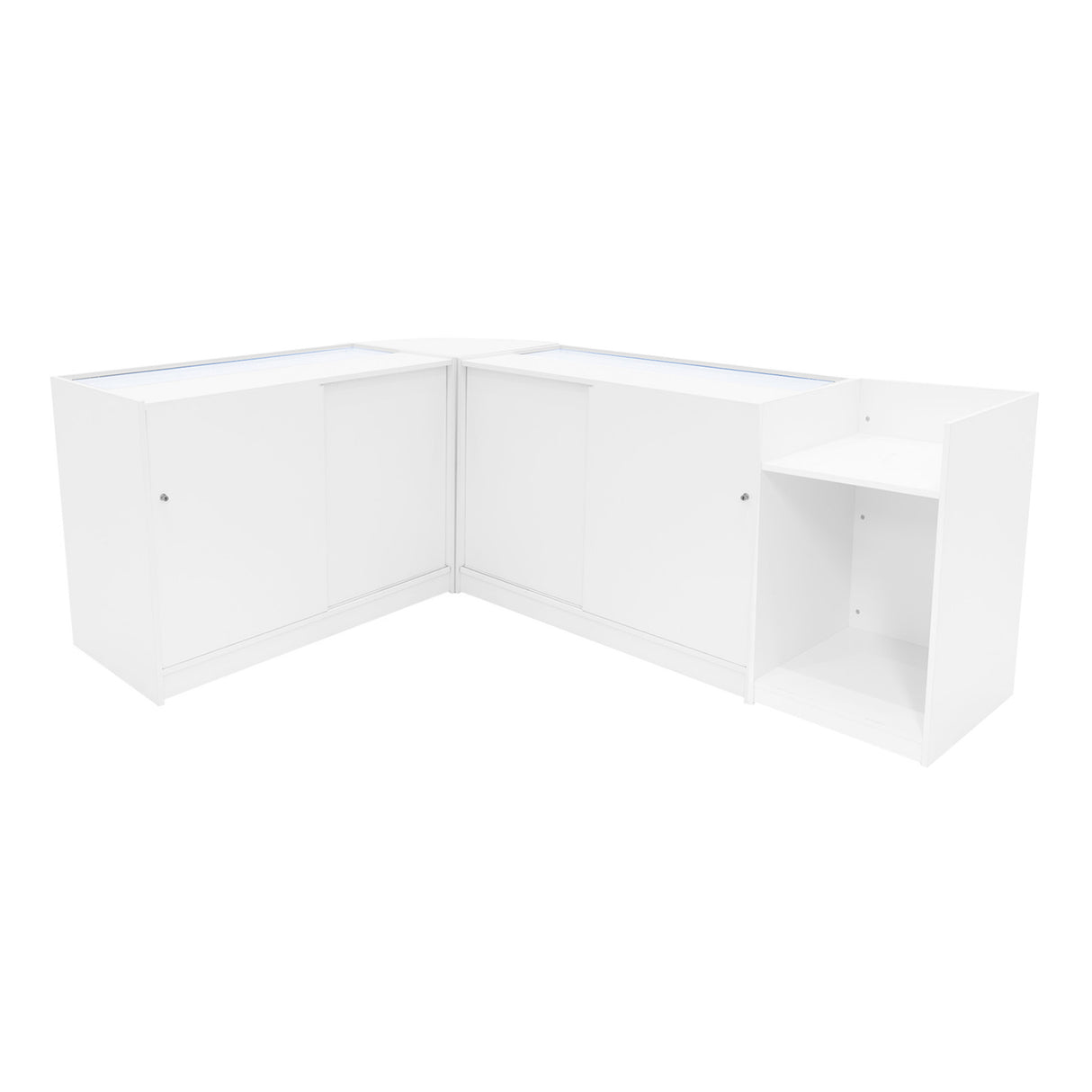 Conjunto de Balcões Comerciais com Luz LED "PHOENIX" CM60 + 2xC1200 + TB60 – cor Branco