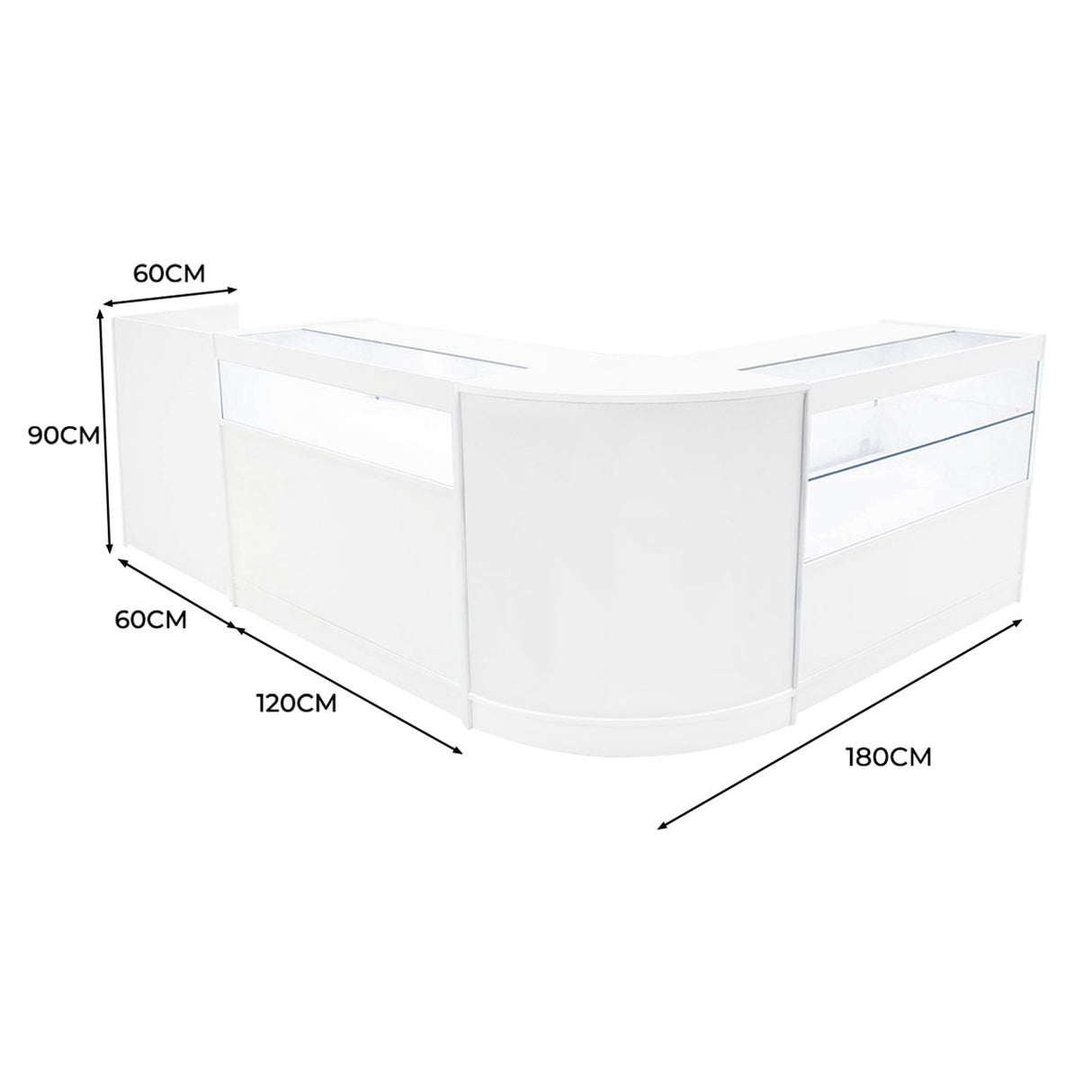 Conjunto de Balcões Comerciais com Luz LED "GRAVITY" CM60 + B1200 + C1200 + TB60 – cor Branco