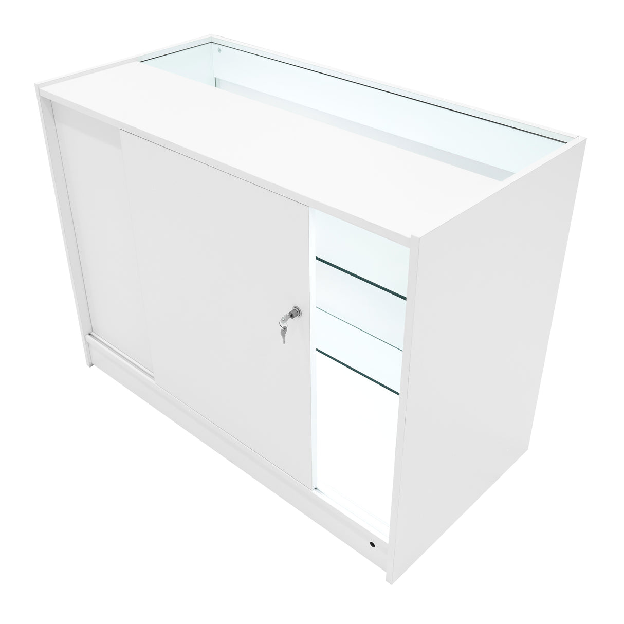 Conjunto de Balcões Comerciais com Luz LED "VEGA" CM60 + K1200 + C1200 + TB60 – cor Branco