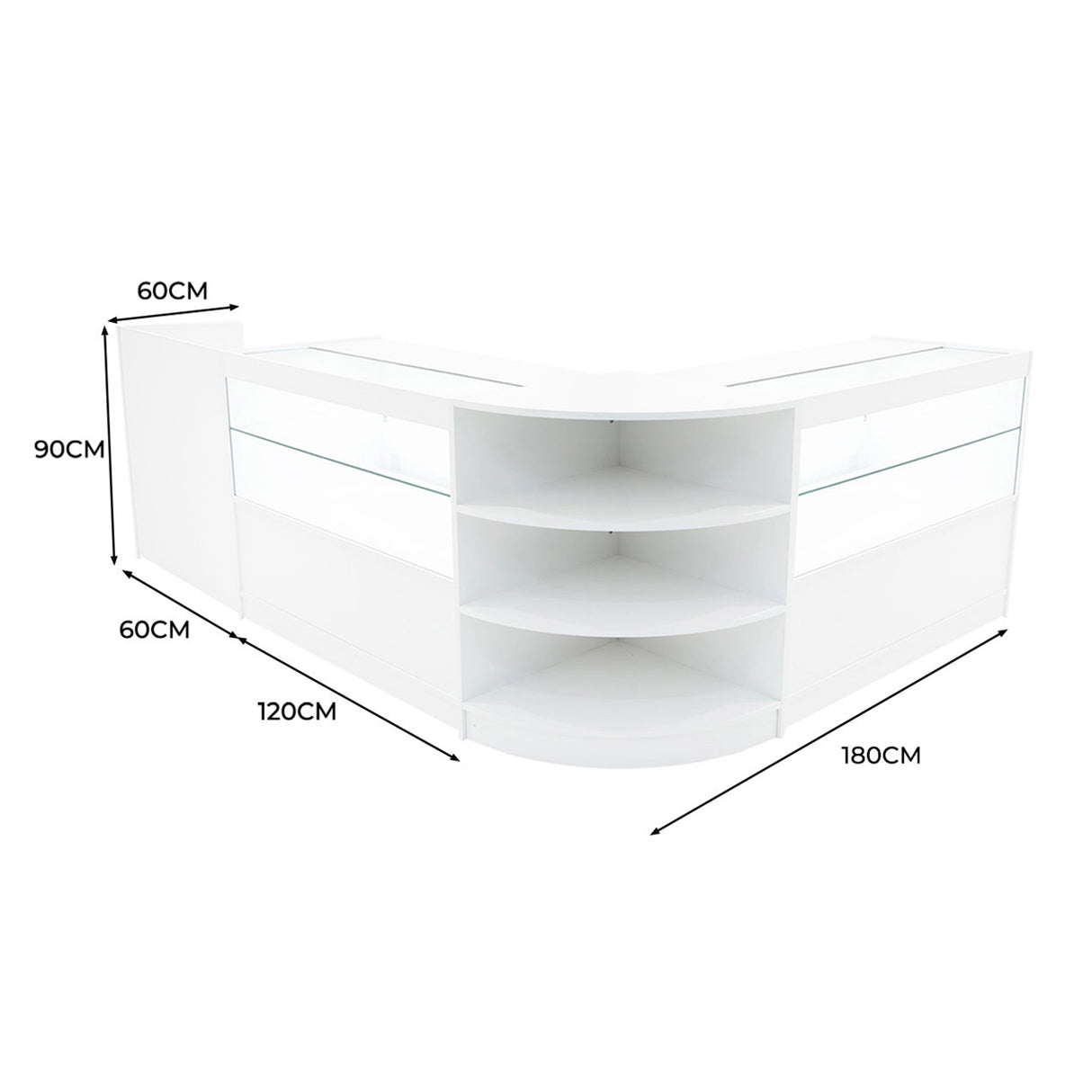 Conjunto de Balcões Comerciais com Luz LED "ECLIPSE" LM60 + 2xC1200 + TB60 – cor Branco