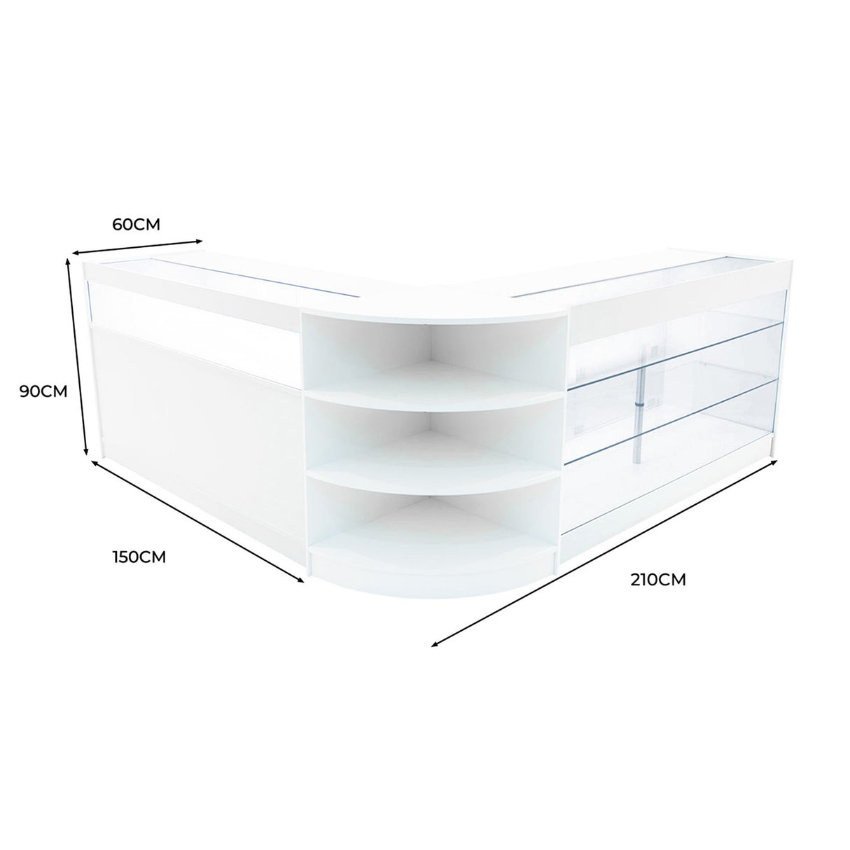 Conjunto de Balcões Comerciais com Luz LED  "DEMETER" LM60 + K1500 + B1500 – cor Branco