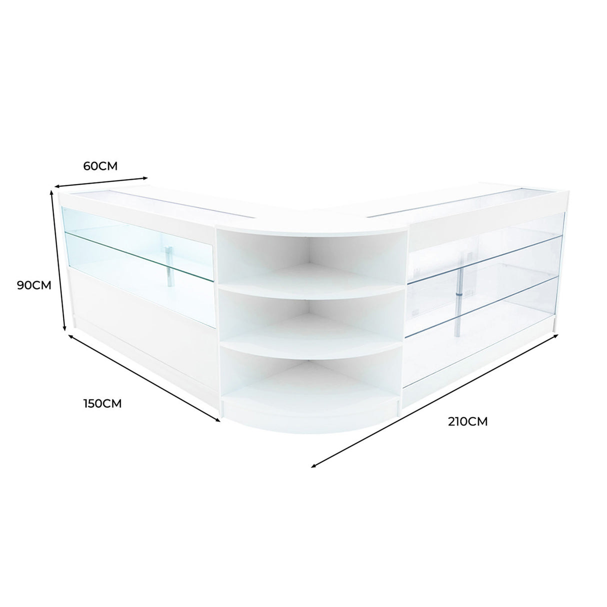 Conjunto de Balcões Comerciais com Luz LED  "CALLIOPE" LM60 + K1500 + C1500 – cor Branco