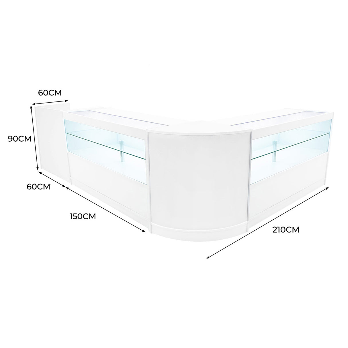 Conjunto de Balcões Comerciais com Luz LED "PHOENIX" CM60 + 2xC1500 + TB60 – cor Branco