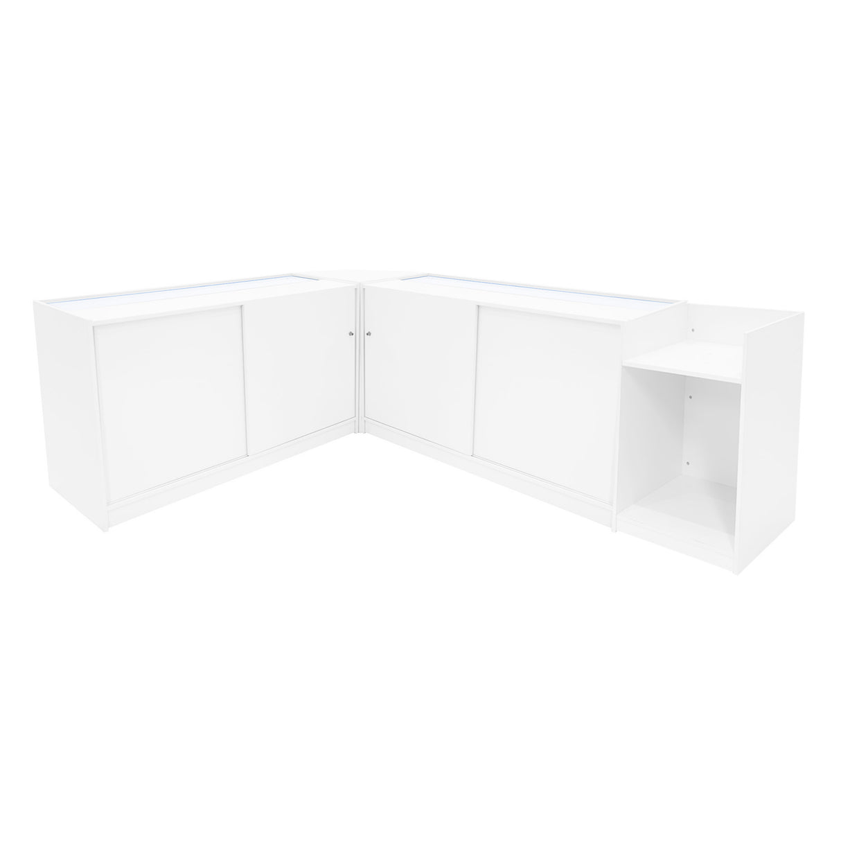 Conjunto de Balcões Comerciais com Luz LED "GRAVITY" CM60 + B1500 + C1500 + TB60 – Branco