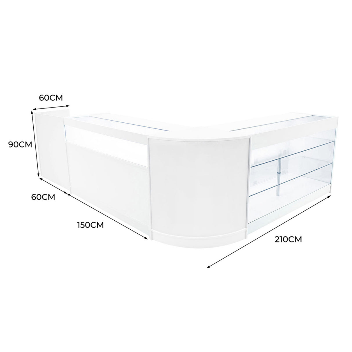 Conjunto de Balcões Comerciais com Luz LED "POLARIS" CM60 + B1500 + K1500 + TB60 – cor Branco