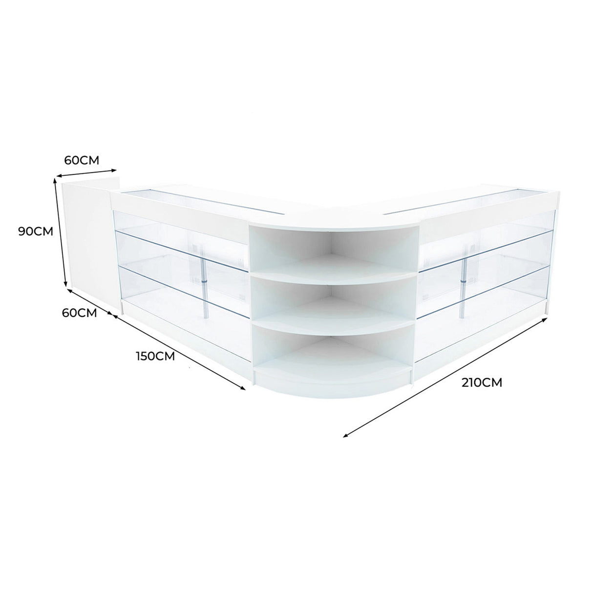Conjunto de Balcões Comerciais com Luz LED "ASTRO" LM60 + 2xK1500 + TB60 – cor Branco