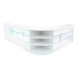 Conjunto de balcões comerciais em branco com iluminação LED, design moderno, prateleiras de vidro e acabamento liso e elegante