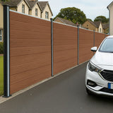 Vedação de Exterior em WPC e Alumínio – 1xPainel Quadrado + 1xOblíquo + 2xPostes com LED | Marrom