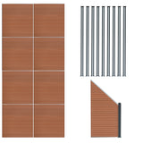 Vedação de Exterior em WPC e Alumínio – 8xPainéis Quadrado + 1xOblíquo + 9xPostes com LED | Marrom