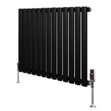 Radiador de coluna simples oval preto, com válvulas, 600 mm x 780 mm, design moderno e acabamento liso, ideal para aquecimento eficiente