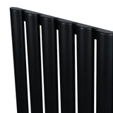 Radiador de coluna simples oval preto, com acabamento liso, composto por tubos verticais e válvulas, ideal para aquecimento eficiente