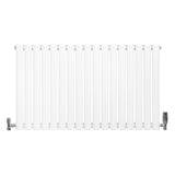 Radiador de coluna oval branco com 12 tubos verticais, acabamento liso e válvulas cromadas nas extremidades, dimensões 600 mm x 1020 mm