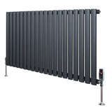 Radiador de coluna simples oval cinza antracite, com design moderno e válvulas, ideal para aquecimento eficiente em ambientes internos