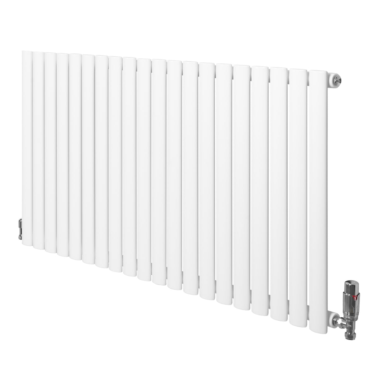 Radiador de coluna oval branco com válvulas, 600 mm x 1200 mm, design moderno e liso, ideal para aquecimento eficiente em ambientes internos