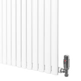 Radiador de coluna oval branco com válvulas, 600 mm x 1200 mm, apresentando acabamento liso e moderno, ideal para aquecimento eficiente