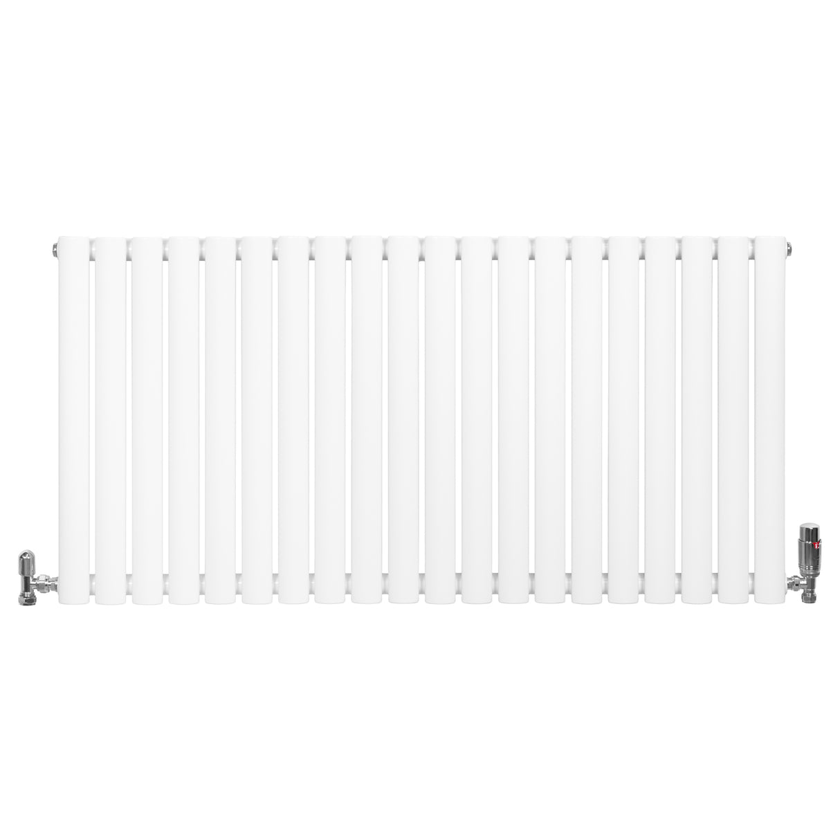 Radiador de coluna simples oval branco com válvulas, 600 mm x 1200 mm, apresentando um design elegante e superfícies lisas
