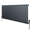 Radiador de coluna oval cinza antracite, 600 mm x 1440 mm, com design moderno e válvulas em metal, ideal para aquecimento eficiente
