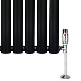 Radiador de coluna simples oval preto com válvulas, 600 mm x 1440 mm, com acabamento liso e moderno, ideal para aquecimento eficiente