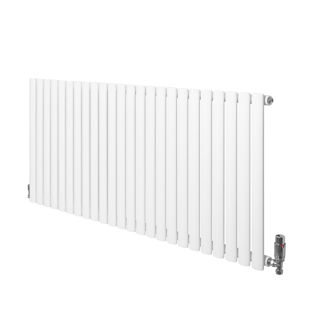 Radiador de coluna simples oval branco, 600 mm x 1440 mm, com acabamento liso e válvulas metálicas, ideal para aquecimento eficiente