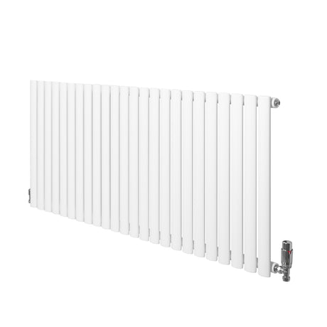 Radiador de coluna simples oval branco, 600 mm x 1440 mm, com acabamento liso e válvulas metálicas, ideal para aquecimento eficiente