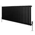 Radiador de coluna simples oval preto, com válvulas, medindo 600 mm x 1620 mm, apresentando acabamento liso e moderno