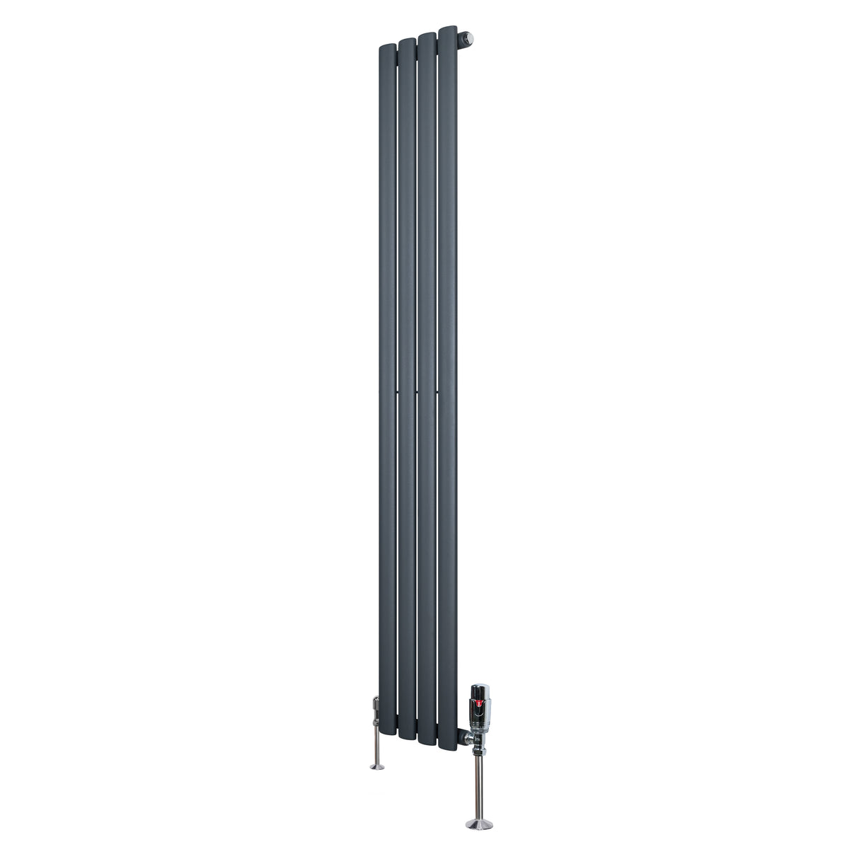 Radiador de coluna simples oval cinza antracite, 1600 mm x 240 mm, com válvulas, design elegante e moderno, ideal para aquecimento eficiente
