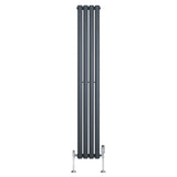 Radiador de coluna simples oval cinza antracite, com válvulas, medindo 1600 mm x 240 mm, apresentando um design moderno e elegante