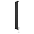 Radiador de coluna simples oval preto, com design elegante e moderno, medindo 1600 mm x 240 mm, equipado com válvulas de controle