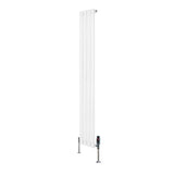 Radiador de coluna simples oval branco, 1600 mm x 240 mm, com válvulas, apresentando um design elegante e moderno, ideal para aquecer ambientes