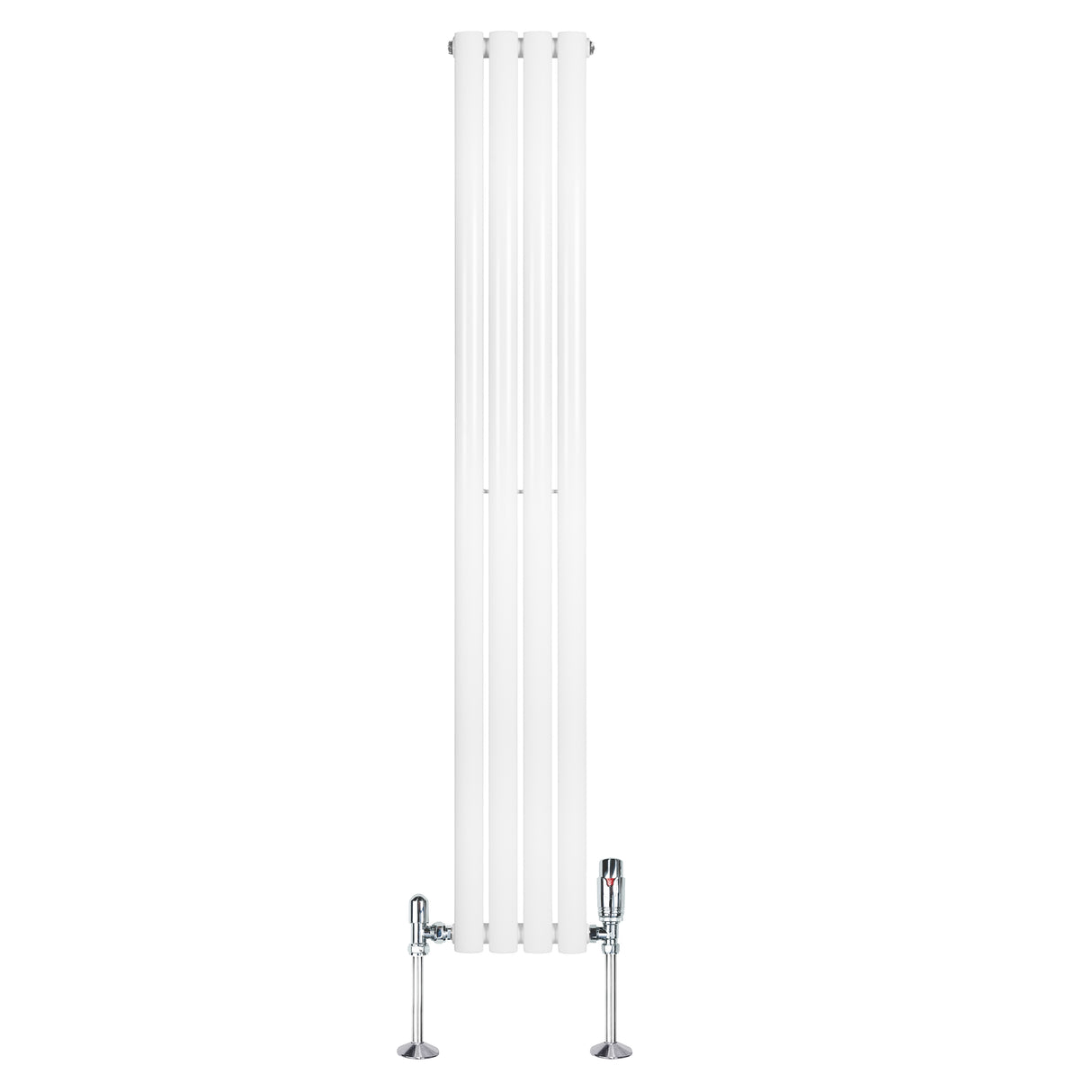 Radiador de coluna simples oval branco, 1600 mm x 240 mm, com válvulas cromadas, design elegante e moderno, ideal para aquecimento eficiente