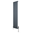 Radiador de coluna simples oval cinza antracite, 1600 mm x 360 mm, com acabamento liso e válvulas na base para aquecimento eficiente