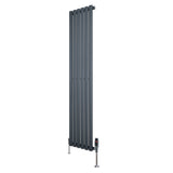 Radiador de coluna simples oval cinza antracite, 1600 mm x 360 mm, com acabamento liso e válvulas na base para aquecimento eficiente