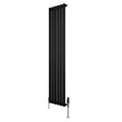 Radiador de coluna simples oval preto, 1600 mm x 360 mm, com acabamento liso e válvulas cromadas na base, ideal para aquecimento moderno