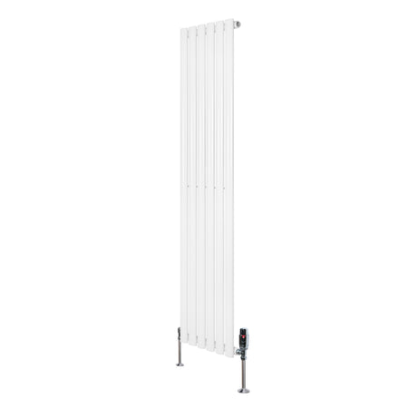 Radiador de coluna simples oval branco, 1600 mm x 360 mm, com válvulas, apresentando um design elegante e moderno, ideal para aquecimento