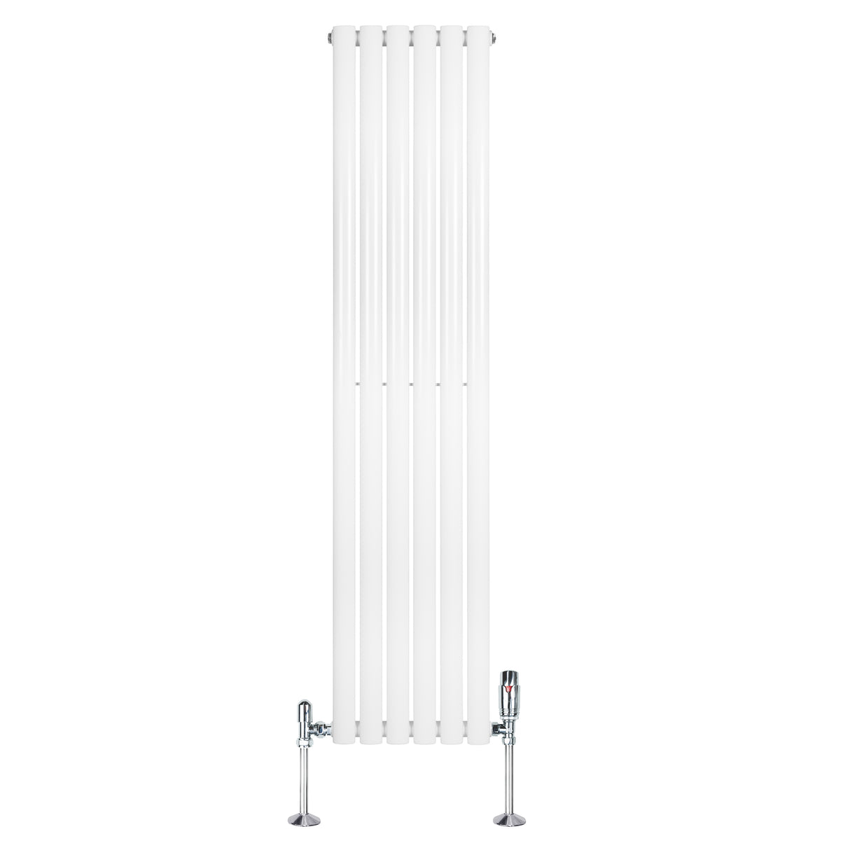 Radiador de coluna simples oval branco, com design elegante, 1600 mm x 360 mm, equipado com válvulas cromadas na base