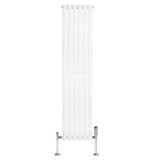 Radiador de coluna simples oval branco, com design elegante, 1600 mm x 360 mm, equipado com válvulas cromadas na base