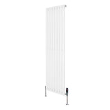 Radiador de coluna simples oval branco, 1600 mm x 480 mm, com acabamento liso e válvulas metálicas na base para instalação fácil